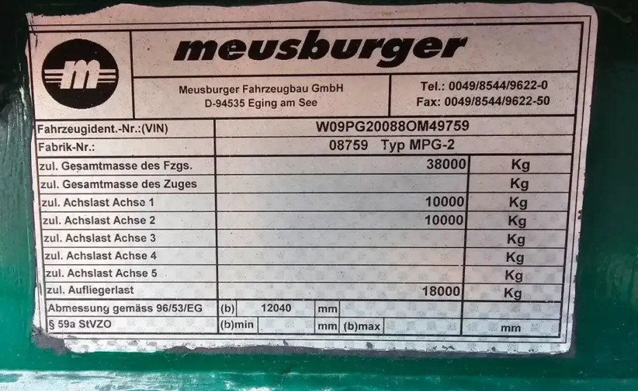 Meusburger 2-ass. Dieplader met huifopbouw // 2x gestuurd